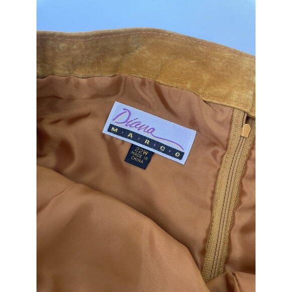 VTG 90s Suede Retro Fall Coachella Indie Knee Length Pencil Staple Chic Skirt 22 - Picture 5 of 13